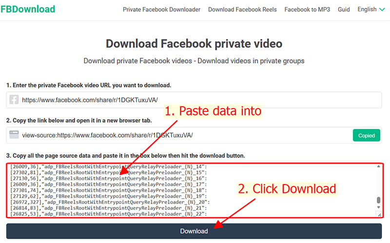 Paste the source code into fbdownload